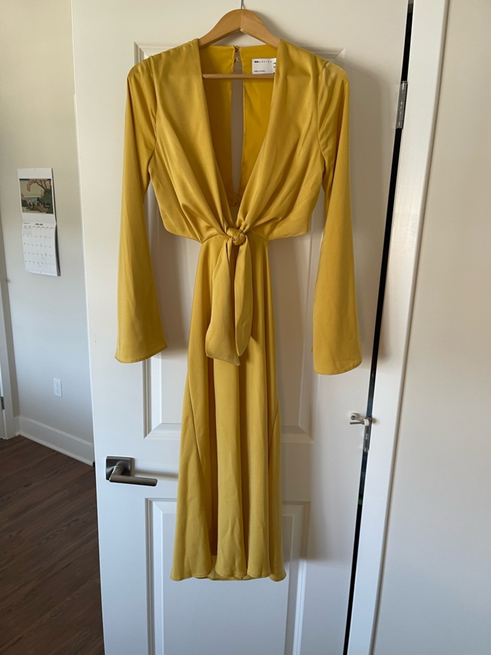 ASOS Mustard Tie-Front Midi Dress